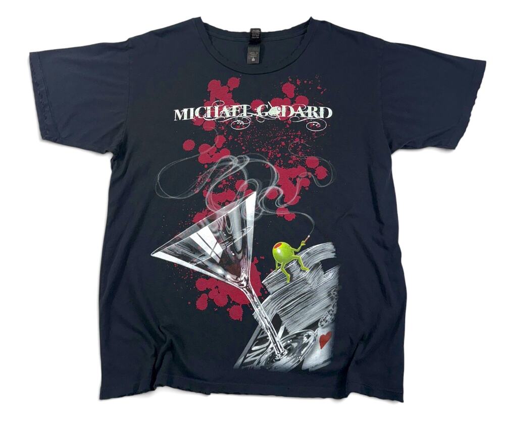 Michael Godard Shirt Men's LARGE Martini Glass Olive Art EUC